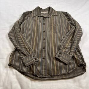 Tommy Bahama 100% Silk Button Up Shirt Men’s M Brown Blue Striped Long Sleeve